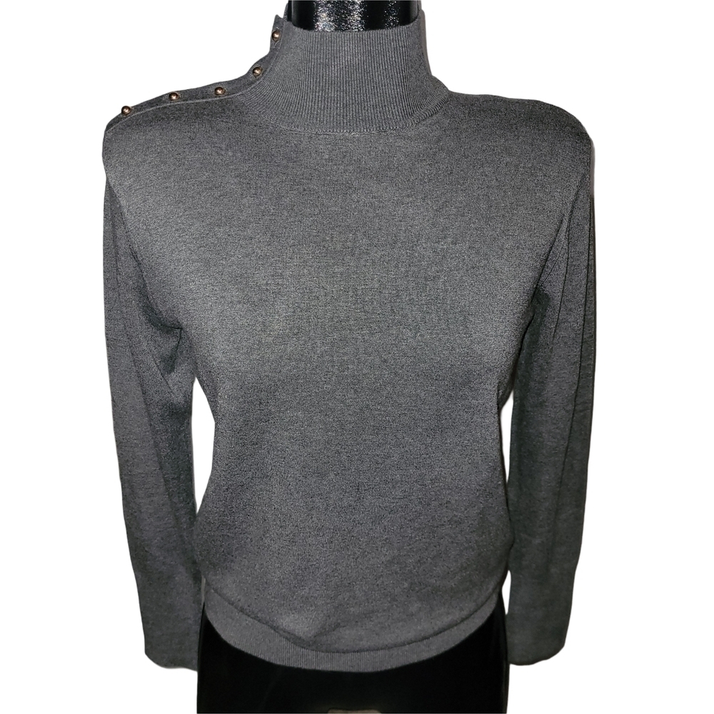 Zara Grey Mock Turtleneck Light Sweater With Button Up Shoulder Size XL